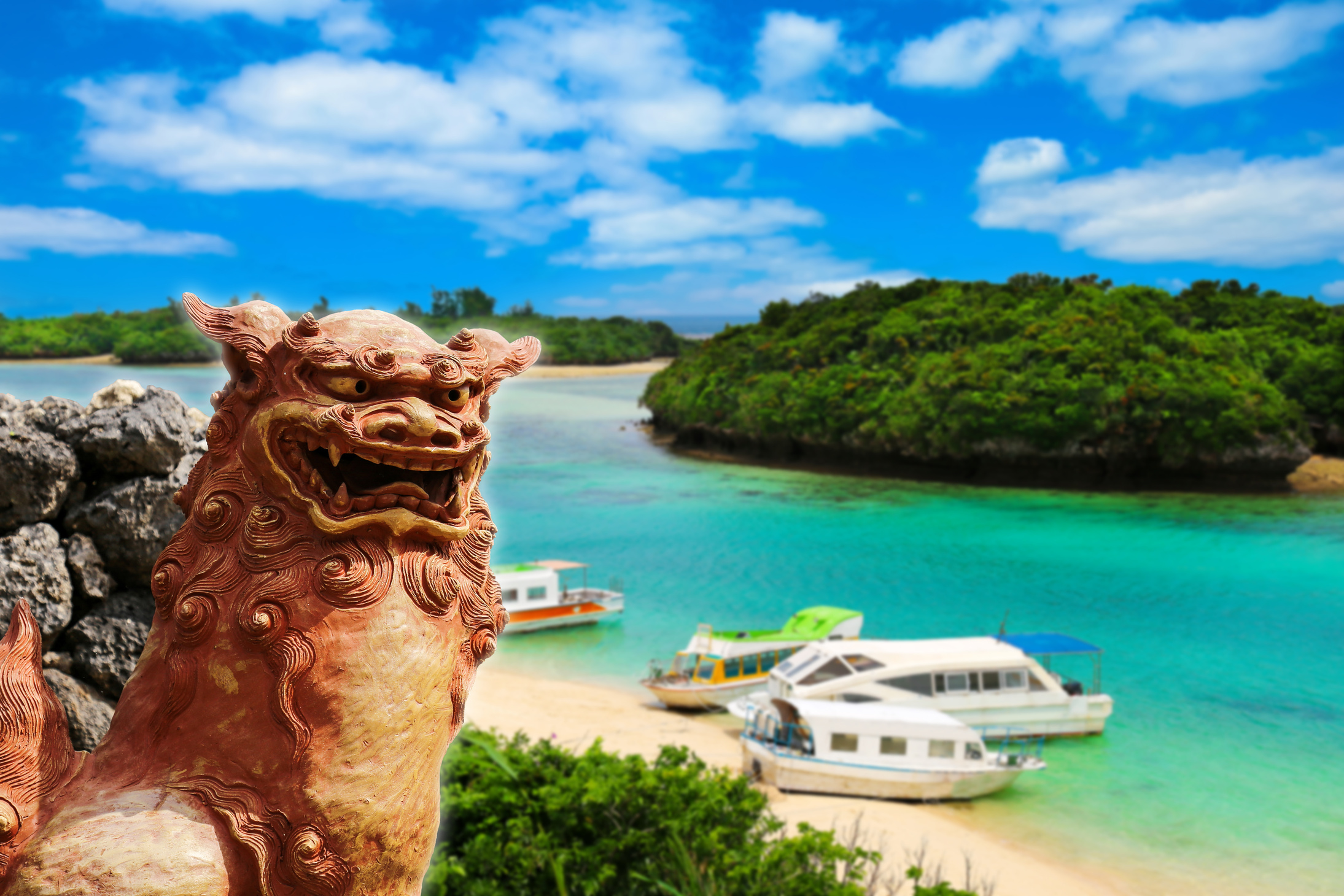 Okinawa Shisa and the beautiful sea